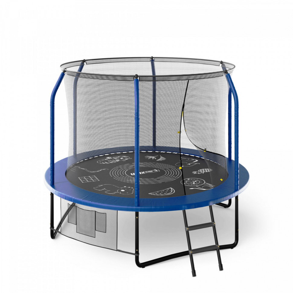 Батут Unix line Supreme Game с внутренней сеткой 8 футов - 240 см (голубой) (TRUSUG8BL)